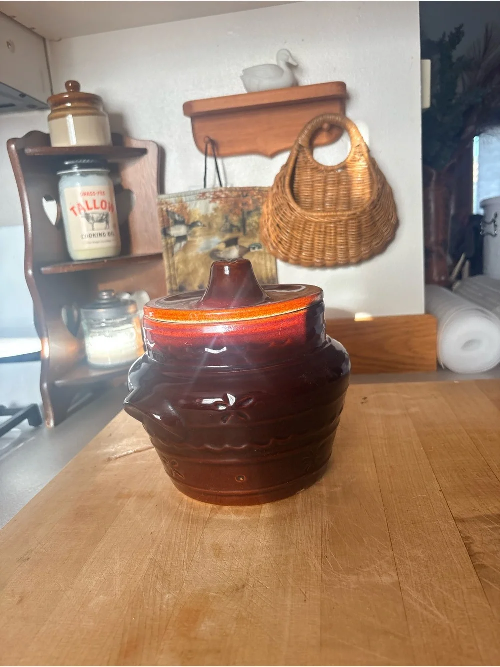 Vintage Marcrest Stoneware Daisy Designed Crock Jar with Lid